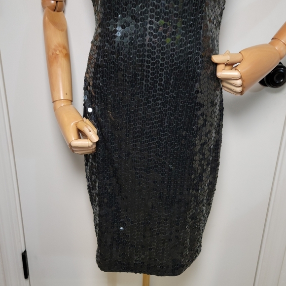Vintage Nite Line Black Sequin Beaded Dress Size 8 Y2K Glam Cocktail Dress - Picture 2 of 9